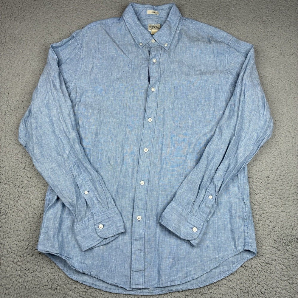 J.Crew Baird McNutt Irish Linen Button Down Shirt Men's Large Blue Slim Fit